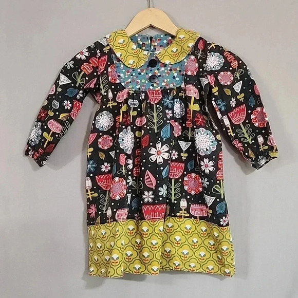 Jelly The Pug Other - Girls Jelly the Pug Dress with Flower Print, Black/Yellow, Size 4, Pre-Owned
